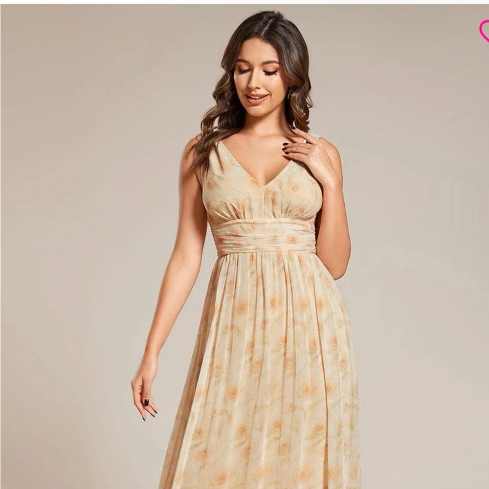Ever Pretty pale cream yellow floral chiffon gown NWT US10